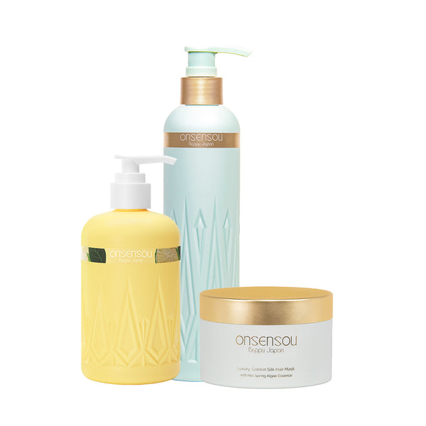 ONSENSOU Golden Silk Repair Shampoo, Mask and Body Cleanser Set